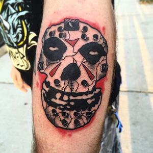 If the Crimson Ghost and Jason Voorhees melded into one... Tattoo by Kevin Garetz #TheMisfits #punk #crimsonghost #horror #classicmovie #band #skull #fiendclub #Fridaythe13th #JasonVoorhees #KevinGaretz