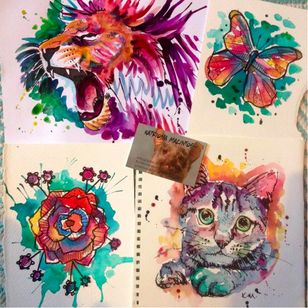 Arte de la acuarela de Katriona MacIntosh #KatrionaMacIntosh #flower #cat # watercolor # watercolor # lion #butterfly