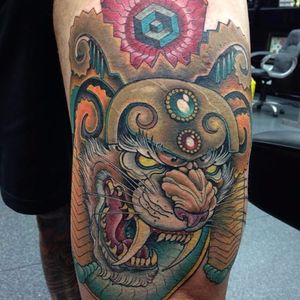 Sabretooth Tattoo by Pommie Paul #sabretooth #neotradtitional #animal #neotraditionalanimal #neotraditionalartist #PommiePaul