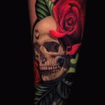 The beauty of death by Jose Guevara Morales #JoseGuevaraMorales #BlackAnchorCollective #realism #realistic #hyperrealism #skull #rose #bones #water #teardrop #leaves #nature #death #flowers #tattoooftheday