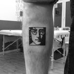John Lennon blackwork hand poke portrait tattoo by Maks Mariańczuk. #MaksMarianczuk #BlameMax #handpoke #blackwork #sticknpoke #portrait #popculture #icon #johnlennon #thebeatles #music