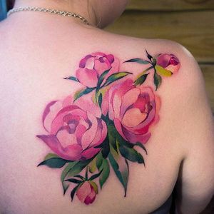 Peonies by Sasha Marsh (via IG-sasha_rdrvn) #tattooartist #artist #watercolor #color #flowers #peony #SashaMarsh