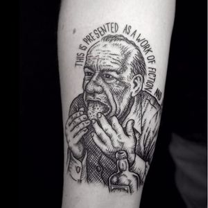 Bukowski tattoo by LuCi #LuCi #engraving #blackwork #monochrome #monochromatic #bukowski