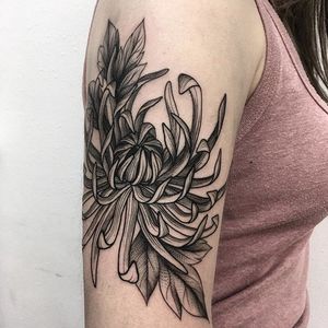 Peony tattoo by Vlada Shevchenko. #VladaShevchenko #blackwork #feminine #women #floral #flower #peony