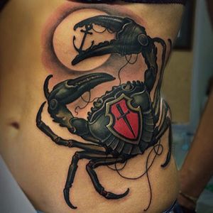 Crab Tattoo by Rakov Serj #NeoTraditional #NeoTraditionalTattoos #RussianTattoo #ModernTattoos #ExcitingTattoos #RakovSerj #crab #anchor #claw #claws