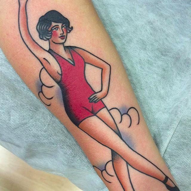 Tattoo uploaded by minerva • Dancing Girl Tattoo by La Dolores @LaDoloresTattoo #Ladolorestattoo #Traditional #Black #Red #Girl #Lady #Vintage #Madrid #Spain • Tattoodo