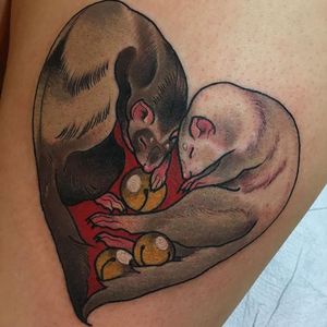 Show some ferret love with a tattoo, like this one by Torie Wartooth. #neotraditional #cute #ferret #heart #TorieWartooth #animal #cute #critter #carnivore #creature #pet