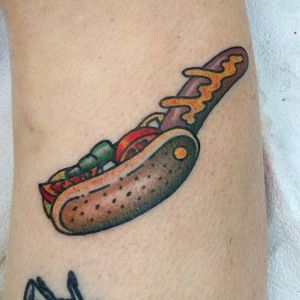 Hot dog! (via IG—fathearttattoos) #hotdog #hotdogs #hotdogtattoo