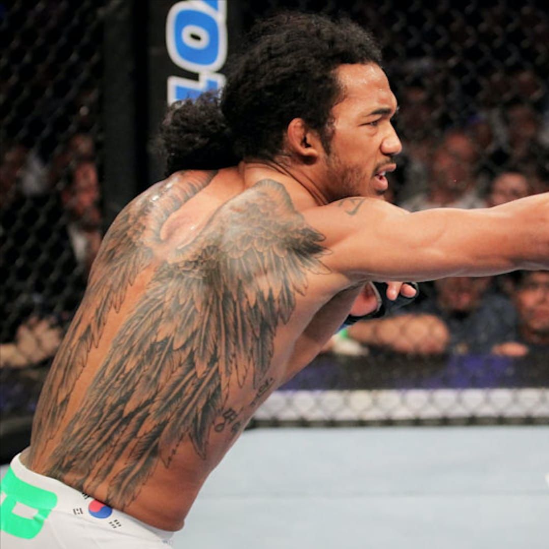 Tattoo uploaded by Joe  Benson Hendersons wings are one of the most  recognizable tattoos in the UFC They sprawl completely down his entire  back UFC Sports MMA BensonHenderson Wings BackTattoo  Tattoodo