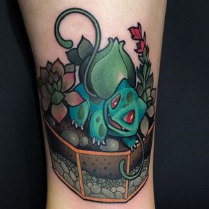 Bulbasaur tattoo by Billy Weigler. #BillyWeighler #terrarium #bulbasaur #plant #pokemon #anime #videogame #tvshow