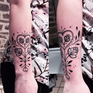 Elegant tattoo by Falukorv #Falukorv #ornamental #lace #jewel #flower #heart
