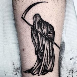 Grim Reaper Tattoo by Mike Adams @mikeadamstattoo #stippling #dotshade #dotshading #mikeadams #mikeadamstattooing #grimreaper