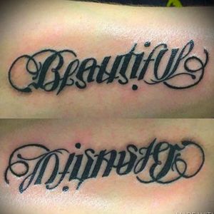 Beautiful/Disaster ambigram by Niki O (via IG -- niki_o_tattoo) #beautifuldisaster #ambigram