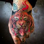 Three-Eyed Tiger Head Tattoo by Eric Moreno @ericmoren0 #EricMoreno #Neotraditional #Neotraditionaltattoo #LaMujerBarbuda #Madrid #Threeeyed #Tiger #Tigerhead