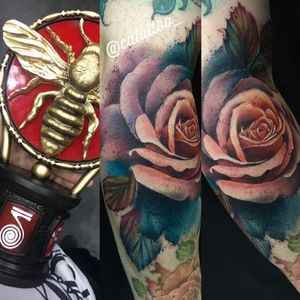 Award-winning rose tattoo by Chloe Aspey #ChloeAspey #rose #award #flower #realistic #watercolour