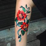 In the garden via instagram zihee_tattoo #rose #flower #floral #snake #watercolor #colorful #illustrative #zihee