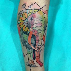 Graphic elephant tattoo by Hector Cedillo #HectorCedillo #graphic #elephant #watercolor