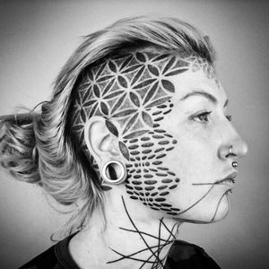 Breath-taking face tattoo by Deryn Twelve #DerynTwelve #geometric #ornamental #dotwork #pointillism