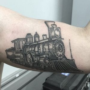 Blackwork train tattoo by Luis Hinestroza. #train #metro #antique