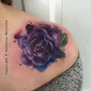 Purple flower watercolor piece by Danielle Merricks. #flower #purpleflower #inksplatter #watercolor #DanielleMerricks