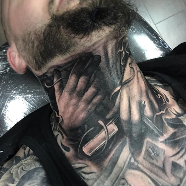Tattoo uploaded by Robert Davies • Cut Throat Tattoo by Ben Kaye #cuthroat #razor #realism #blackandgrey #blackandgreyrealism #portrait #BenKaye • Tattoodo