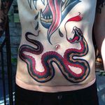 Snake Tattoo by Shamus Mahannah #Snake #SnakeTattoo #StomachTattoos #StomachTattoo #Stomach #ShamusMahannah
