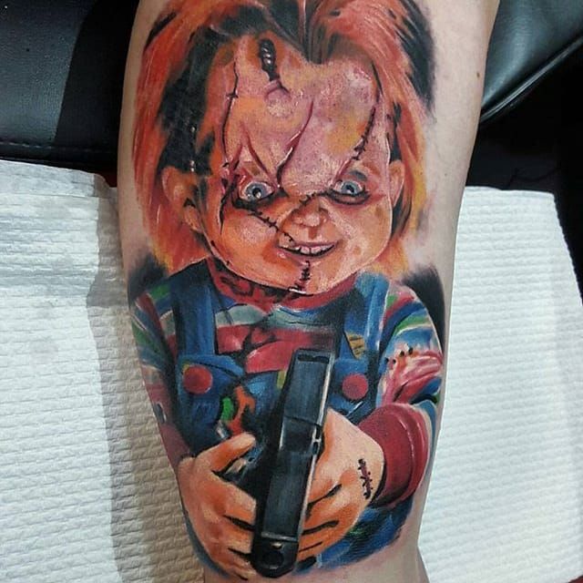 Tattoo uploaded by Stacie Mayer  Painterly style Chucky tattoo by Pat  Ronin Chucky ChildsPlay horror doll painterly realism colorrealism  PatRonin  Tattoodo