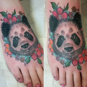 Cute panda tattoo by Zoe Lorraine Rimmer #ZoeLorraineRimmer #girly #flowers #panda #animals