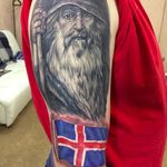 The flag of Iceland below what I assume to be a traditional Icelandic wizard 2- by Ilya Perevoshchikov (via IG -- ilya.exe) #ilyaperevoshchikov #odin #iceland #flag #portrait