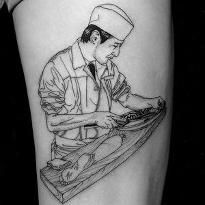 Cool and dark Tattoo for Chefs by Oozy @Oozy_Tattoo #Oozy #OozyTattoo #Blackwork #Black #Linework #OddTattoos #Korea #ChefTattoo