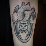 Cat Heart Tattoo by Susanne König #heart #anatomicalheart #dotwork #illustrative #SusanneKonig
