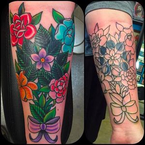 Awesome floral tattoo by Jenn Siegfried #floral #traditional #flower #flowers #JennSiegfried