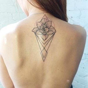 Geometric flower tattoo #linework #dotwork #back #blackwork #flower #geometry #IraShmarinova
