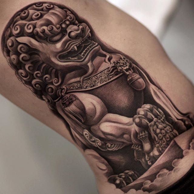 Tattoo uploaded by Tattoodo Protective Lion Statue by Jun Cha