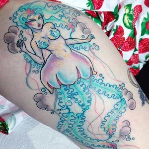 Jellyfish pin up lady. #LucyBlue #pinkwork #pinup #lady #girly #jellyfish #fantasy #mermaid