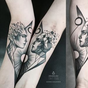 Split tattoo by Monika Malewska #MonikaMalewska #monochrome #geometric #graphic #split #surrealistic