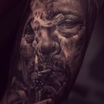 Danny Trejo tattoo by Alexander D. West #AlexanderDWest #blackandgrey #realistic #3D #portrait #dannytrejo