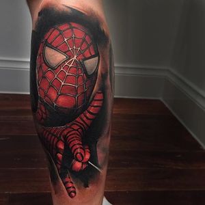 Superhero tattoo by Benjamin Laukis. #Spiderman #marvel #comic #superhero #movie #film #BenjaminLaukis