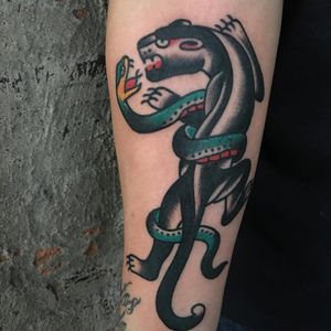 A panther fighting with a snake by Bert Krak (IG—bertkrak). #bertkrak #panther #snake #traditional