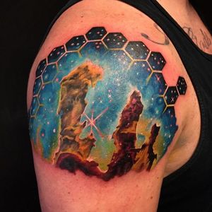 Geometric space tattoo by Nick Friederich #NickFriederich #space #galaxy #stars #solarsystem (Photo: Instagram)