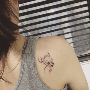 Bambi tattoo by Hongdam. #Hongdam #subtle #bambi #waltdisney #disney #deer #fawn #linework