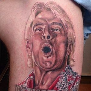 Ric Flair doing his trademark "Wooooo!" Tattoo by @scabbage1. #RicFlair #wrestling #realism #portrait #colorrealism #colorportrait #scabbage1