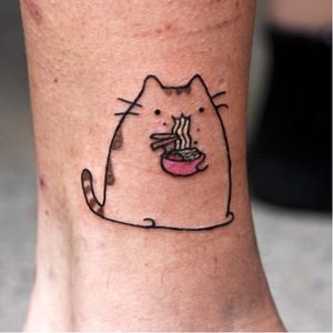 Pusheen tattoo, artist unknown. #artistunknown #pusheen #kawaii #cat #cute #neko #catlover #ramen
