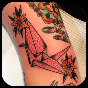 Paper Cranes by Leonie New (via IG-leonienewtattoos) #traditional #color #LeonieNew #ChapelTattoo
