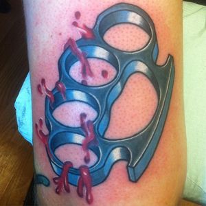 Bloody Knuckles Tattoo by Nate Leslie #brassknuckles #weapontattoo #knuckles #NateLeslie