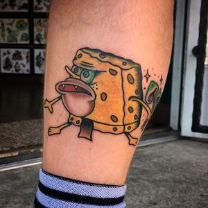 SpongeBob SquarePants tattoo by colpo_ on Instagram. #spongebob #spongebobsquarepants #cartoon #nickelodeon #tvshow #meme