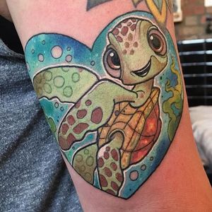 Squirt Tattoo by Ashley Luka #findingnemo #neotraditional #neotraditionaltattoo #neotraditionaltattoos #colorfultattoos #brighttattoos #AshleyLuka