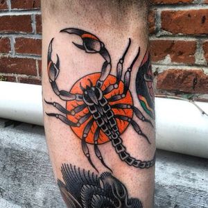 Traditional scorpion tattoo, artist unknown /via tattoo-journal.com #traditional #scorpion
