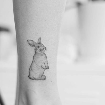 Bunny tattoo by Minnie #Minnie #bunnytattoo #illustrative #linework #fineline #realistic #bunny #rabbit #nature #animal #cute #small #detailed