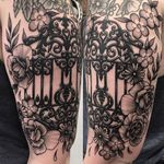 Victorian gates and flowers by Nikki Snyder. #blackwork #dotwork #flowers #victorian #gates #NikkiSnyder